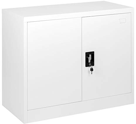 MMT Furniture Designs Steel Office Storage Cupboard White 2 Door Locking Bookcase Cabinet 90Centimeter Tall 90Centimeter Wide - 1 Internal Adjustable Shelf