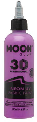 Moon Glow Pintura para tela Neon UV 3D - Pintura textil para ropa, camisetas, bolsos, zapatos y lienzos Morado intenso 125 ml (Paquete de 1)