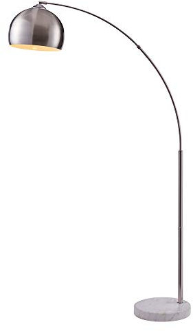 VERSANORA Teamson Home Arquer 173cm Arc Floor Lamp for Living Rooms, Home Offices, Dining Rooms, Bedrooms with Faux White Marble Base and Nickel Bell Shade
