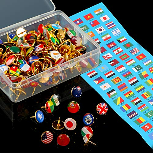 Outus 194 Stück Kreative Pinnnadeln Nationalflaggen Pins Reißnägel Landkarte Pinnwand Dekorative Reißnägel für Schwarzes Brett, Pinnwand, Karte, Büro