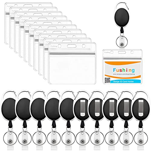 Fushing 10 Pcs Ausweishalter Ausziehbar, Kartenhalter SchlüSselanhäNger,Ausweisjojo Badge Reel Karabiner mit Clip(Horizontal)