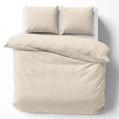 Alreya Mako Satin Bettwäsche 240 x 220 cm - 100% Baumwolle mit YKK Reißverschluss, Superweiches Bettbezug, Oeko-TEX® Standard Zertifiziert, Beige, nur Bettbezug