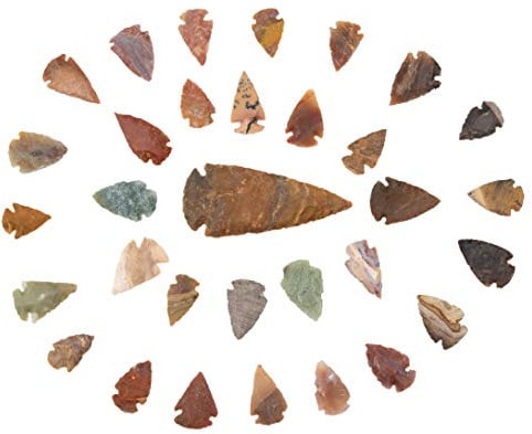Arrowheads Set mit 32 indischen Achat-Steinen, 31 Stück 2,5 - 3,8 cm und 7,6 cm