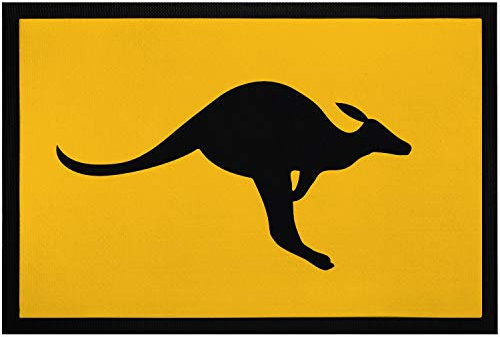 MoonWorks® Fußmatte Australien Känguruh Warnung ironischer Warnhinweis Türmatte lustig rutschfest & waschbar schwarz 60x40cm