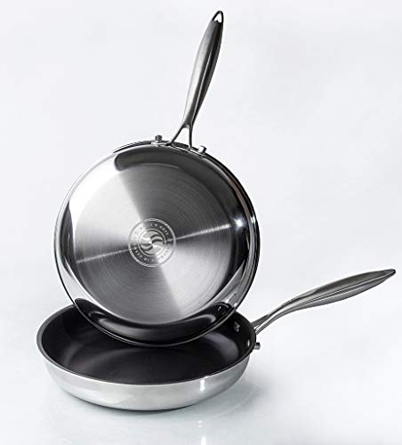 ITN Classic Profi-Bratpfanne mit 3-Fach Antihaftbeschichtung 3er Set 20 cm, 24 cm und 28 cm - 5-Ply Edelstahl-Pfanne für alle Herdarten geeignet, Anti-Haft Pfanne - Made in Germany