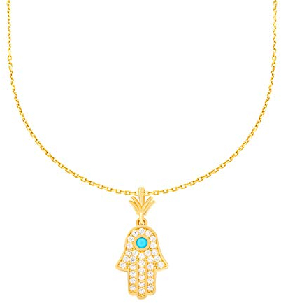 Stella-Jewellery 585er Gelbgold Kette mit Hamsa Fatimas Hand Anhänger Halskette Collier 14K inkl. Etui