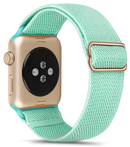 Tasikar Solo Loop Band Kompatibel mit Apple Watch Armband 42mm (Serie 10) 41mm 40mm 38mm, Nylon Elastisches Armband Ersatzarmband Kompatibel mit iWatch SE2 SE Serie 10/9/8/7/6/5/4/3/2/1 (Cyan-Blau)