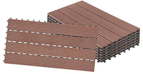NAIZY Baldosas para terrazas de madera 30x60cm Suelos de WPC Autoensamblaje Tablones de plástico con apariencia de madera para jardín Balcón Terraza (12 piezas para 2m2, marrón)