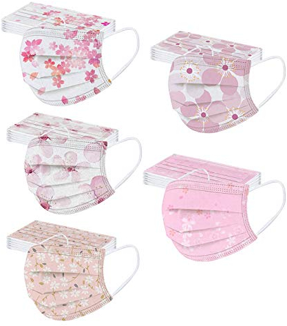 HeiFENGLI 50 Stück Mundschutz Erwachsene Einweg 3-lagig mit Motiv Bunt Mund Nasenschutz Druck Tücher Atmungsaktiv Mund-Tuch Bandana Halstuch Schals (A01, 17x9.5cm)