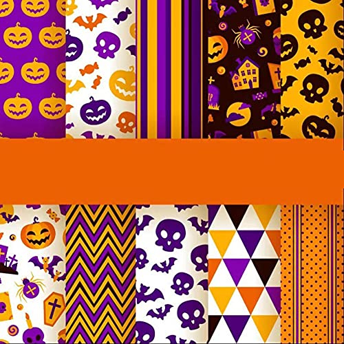 10 Stück Halloween Baumwollstoff, DIY Baumwolle Patchwork Stoffe 50x50cm Stoffe zum Nähen Baumwolltuch Stoffpaket DIY Handwerk Quilten Nähen Fabric Halloween Gedruckt Muster Festival Thema Stoffpaket