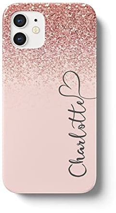 iCaseDesigner Personalised Marble Glitter Flowing Name with Heart Phone Case Compatible with iPhone 13 Pro - 1. Pink Sparkle Fade Vertical Name