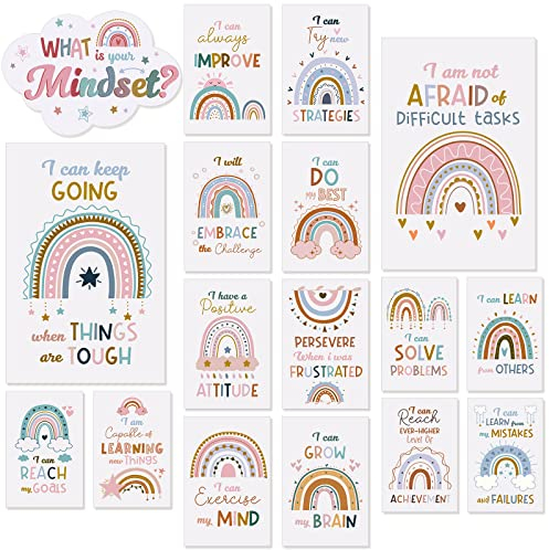 Teling 17 Stück Boho-Poster mit inspirierendem Zitat, Regenbogen-Motivationsposter, Aquarell-Lehrer-Poster für Klassenzimmer, positive Poster, ungerahmt, Pinnwand-Dekorationen