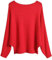 FULIER Boat Neck Batwing Sleeves Dolman Knitted Sweaters and Pullovers Tops for Women One Size (Red)