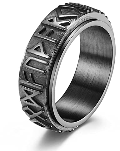 chengxun Nordic Valknut Wikingerringe für Männer und Frauen, drehbares Band, nordische Runen, Fidget-Ring für Angst, Edelstahl-Männerringe (US-Größe: 9), Metall, Kein Edelstein