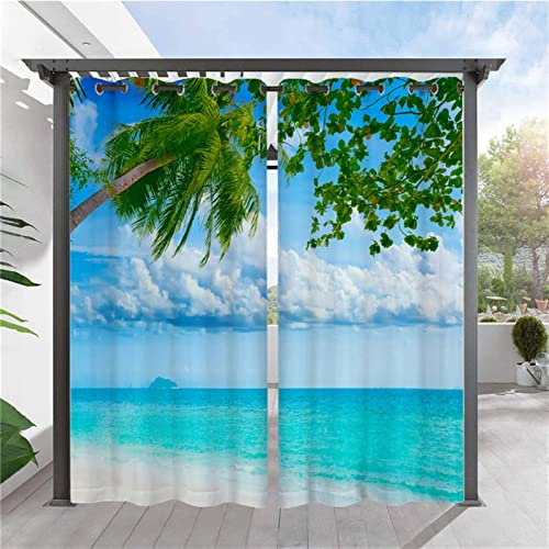 SK Studio 2 Stück Outdoor Vorhang Wetterfest Wasserdicht Sichtschutz Sonnenschutz Vorhang mit Strand-Ozean-Druckmuster für Balkon Terrasse Veranda Pergola Gartenlaube Stil 5, 264x213cm