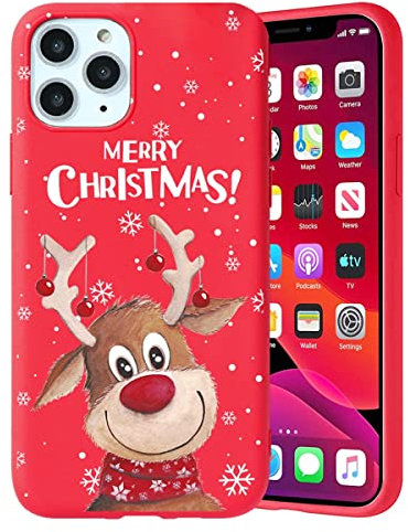 Yoedge Weihnachten Schutzhülle für Apple iPhone 14 6,1 Zoll (16,1 cm), Rot, weiches TPU-Silikon, mit Weihnachtskollektion, Cartoon-Motiv, stoßfest, Bumper für iPhone 14, Hirsch 10