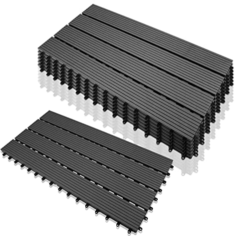 Joparri WPC Terrassenfliesen 30x60x2 cm 6er Set Holzfliesen Balkon Bodenbelag 1m² Anti-Rutsch Gartenplatten, für Garten Balkon, Grau