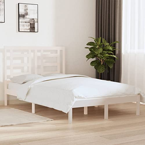 Tidyard Massivholzbett Holzbett Seniorenbett Doppelbett/Einzelbett Komfortbett Bettrahmen Jugendbett Landhausbett Gästebett Betten Bett für Schlafzimmer, Weiß Kiefer 120x200 cm