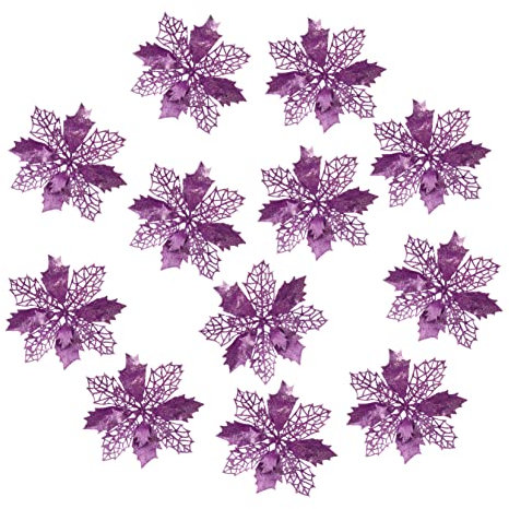 jojofuny 12 Pezzi Fiore Di Natale Fiore Simulato Di Natale Grandi Stelle Di Artificiali Piante Artificiali Di Poinsettia Cavo Viola Di Plastica 16c Artificiale