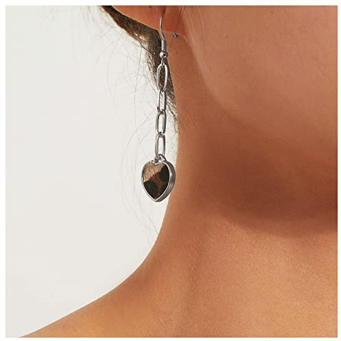 Dervivea Boho Leopard Herz Ohrringe Retro Leopard Print Herz Ohrringe Leopard Herz Baumeln Ohrringe Silber Punk Büroklammer Kette Ohrringe Schmuck Für Frauen Und Mädchen