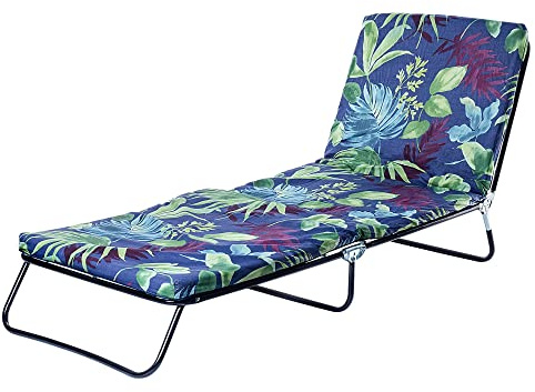 KADAX Tumbona de jardín, plegable con 5 modos de regulación, cama plegable con cojín acolchado, tumbona de tres patas con capacidad de carga de hasta 250 kg, tumbona para jardín (azul-verde)