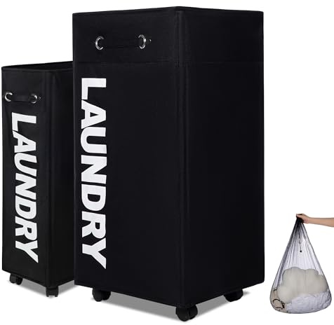 Caroeas Slim Rolling Laundry Basket with Wheels for Corner(108L, Black)