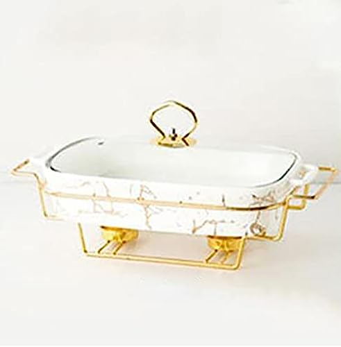 JINGPINXUN Chafing Dish Buffet en Céramique, Chafing Dish Finition Marbre, Chafers Rectangulaires pour Buffet/Mariages/Fêtes/Banquets/Traiteurs,Blanc/Gris Foncé Chiné,Un,Friendly321