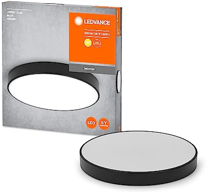 LEDVANCE ORBIS SLIM Moia LED Deckenleuchte, schwarz, 36W, 4500lm, 400mm Durchmesser, sehr homogene Lichtverteilung, abnehmbares LED-Modul, lange Lebensdauer, einfache Montage, modernes Design, 3000K