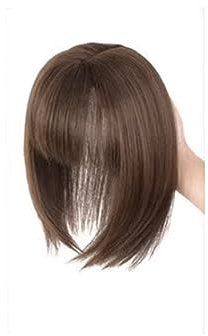 Natürliche Haar-Topper mit Pony, Echthaar-Topper, Haarverlängerungen, Top-Haarteile for Halloween, Dating, Hochzeit (Color : Brown A)