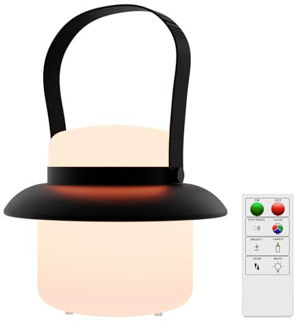 uuffoo Tischlampe Outdoor Für IP44 Wasserdicht,Tischlampe Kabellos mit 3 Stufen Warmweiß & RGB-LED-Farbwechsel, Fernbedienung,USB-Aufladung für Schlafzimmer Wohnzimmer Außen BBQ Garten