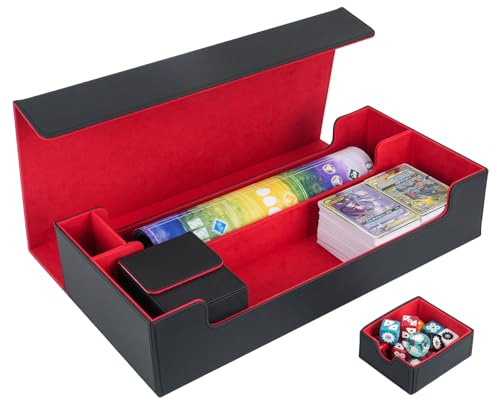 LEFOR·Z Deck Box,X-Large Premium MTG Deck Box,Trading Card Storage Box Fits 550+ Sleeved Cards,Card Deck Case Compatible with MTG,TCG,Yugioh,Magic,Commander,Black Red
