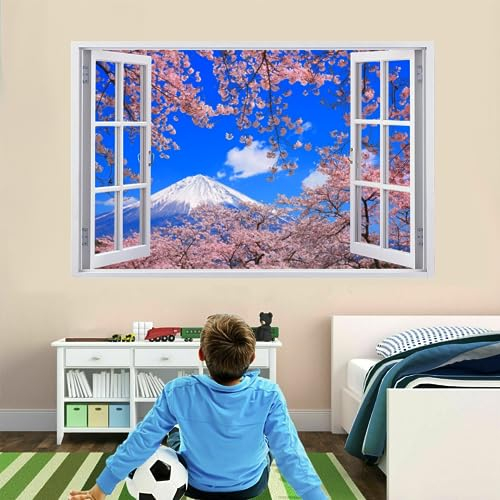3D Wandtattoos Schneegebirgskirschblüte Wandaufkleber Durchbruch Wanddeko Japanischer Stil Wandbild für Kinderzimmer Junge mädchen Teenager Zimmer Schlafzimmer Wandsticker Kleinkinderzimmer Deko