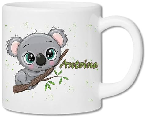 Tasse enfant résistante personnalisée – Ajoutez le prénom | Cadeau original pour enfant | Plusieurs motifs | Plastique solide | 180mL (Koala)