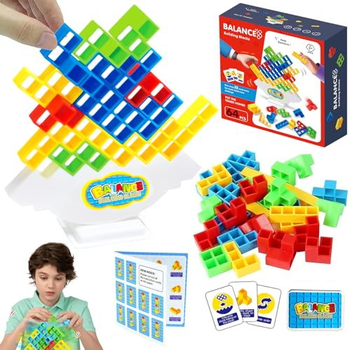 Mecctuck Tetris Tower, 64 Stück Tetra Tower, Stapelspiel, Tetra Tower Balance Spiel, Tetra Tower Spiel mit 22 Spielkarten, Team Tower Spiel für Kinder und Erwachsene, Kreative Stapelspiele Denkspiel