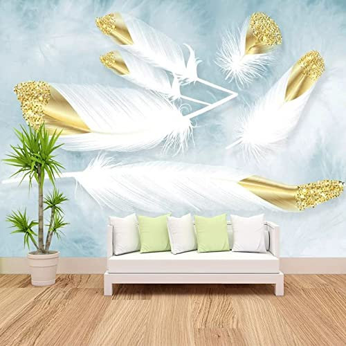 Papier Peint Plume D'Or Blanc Papier Peint Panoramique Papier Peint Intissé pour Salon Chambre Couloir Tapisserie Murales Papier Peint 3d Papier Peint Décoratif Murale 210x140cm