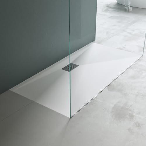 Mai & Mai Receveur de Douche Bac à Douche Blanc en Résine Marbre Artificielle Bac de Douche 90x160x3 cm Bonde Compris Geo07