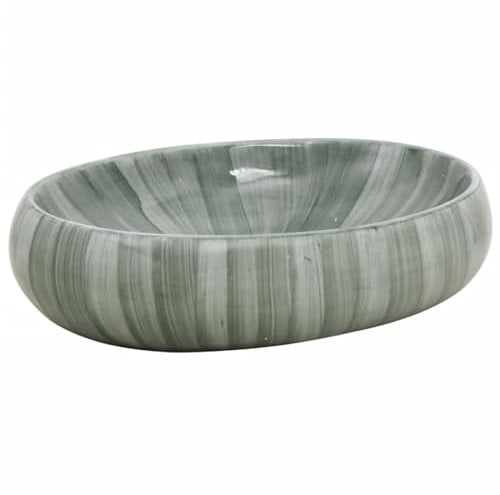 vidaXL Aufsatzwaschbecken, Oval Waschbecken mit Muster, Handgefertigt Waschtisch Waschschale für Badezimmer, Handwaschbecken Spülbecken, Grün 59x40x15 cm Keramik