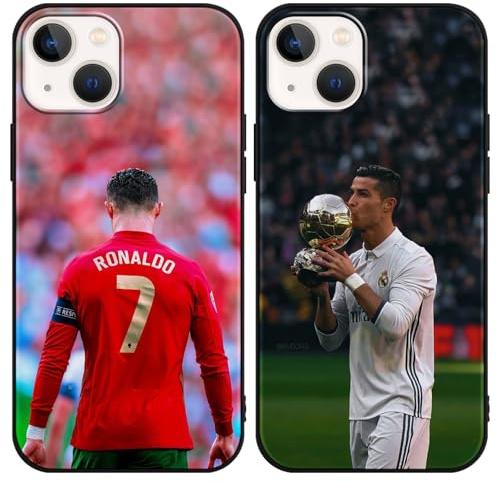 [2 Stück] Handyhülle für iPhone 13 iPhone 14 Hülle 6,1, Schutzhülle Soccer Star Fußball Fußballspieler Muster Silikon TPU Kratzfest Stoßfest Handyhülle Cover Case für iPhone 13 iPhone 14,M2