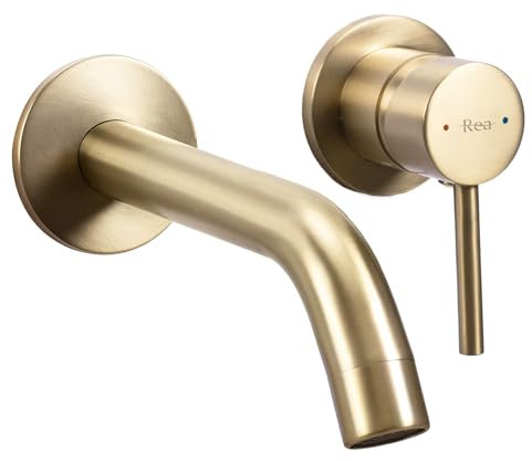 Rea Waschtischarmatur OWEN BREUSH GOLD + BOX Wasserhahn Bad Badarmatur aus Messing Armatur für Waschbecken Badezimmer Mischbatterie Waschbecken Einhebel (Gold)