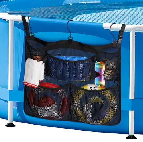 DECOHS Pool-Aufbewahrungstasche, 61 x 53,3 cm, oberirdischer Pool-Aufbewahrungs-Organizer mit Netztaschen, Pool-Aufbewahrungsnetz-Paket für die meisten Rahmen-Schwimmbäder