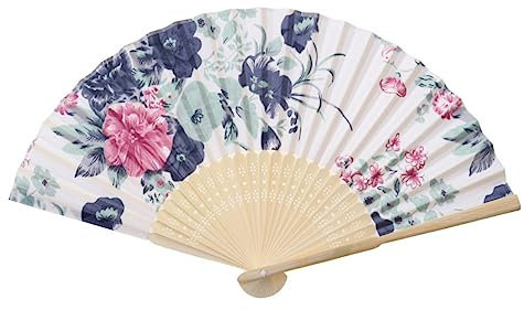 Ciieeo Silk Japanese Folding Fan Hand Held Bamboo Fan Floral Ink Painting Vintage Style for Travel and Daily Use