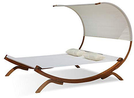 CONCEPT USINE | Hamac sur Pieds en Bois 2 Places avec Auvent | 195 x 180 cm | Design Bora Bora Écru | Transat pour 2 Personnes | Confortable & Résistant | Lit de Jardin en Bois en Mélèze