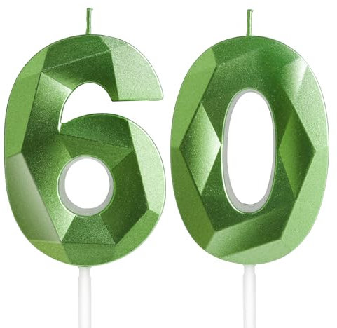 Geburtstagskerzen Zahl 60 Grün - Grüne Kerzen 3D Kerzen für Frauen Männer Geburtstagstorten, Kerzen zum 60 Geburtstagsdeko (Nummer 60 Kerze, Tortenkerzen) Geburtstagsparty, Feier