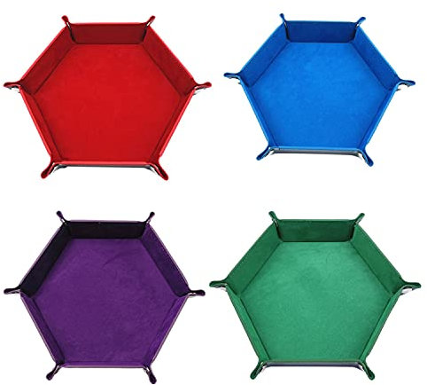 MOLERRI 4 StüCk WüRfel Tablett Hexagon WüRfel Rollen Halter Klappbare Leder WüRfel BehäLter Aufbewahrungs Box für WüRfel Spiele Wie RPGTable Spiele
