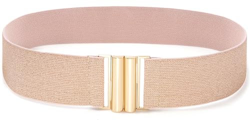 MESU Femmes Large Stripe Ceinture Robe Ceinture Élastique Rose Avec Dorée Boucle 65cm