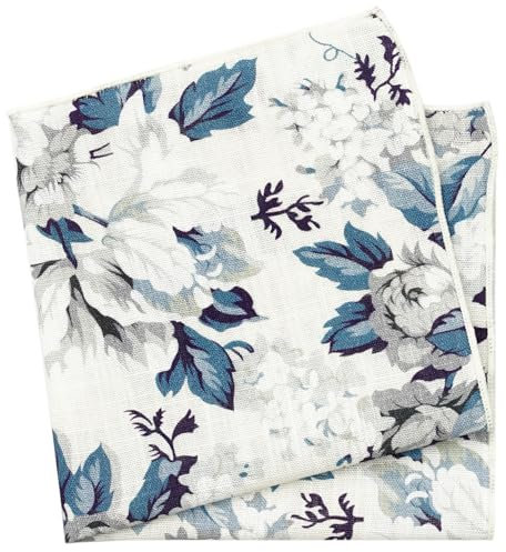 BELLUNO Bedrucktes Einstecktuch aus Baumwolle mit Blumenmuster für Herren, Beige/Blau, 11.8 in