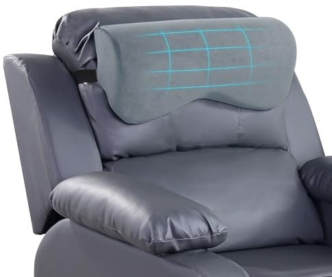 HOMBYS Cervial Neck Pillow for Recliner, Foam Headrest Cushion for Sleeping, Medium Firm Neck Support for Couch, Office Chair and Car, Non-Slip Backing and Elastic Straps, Light Grey