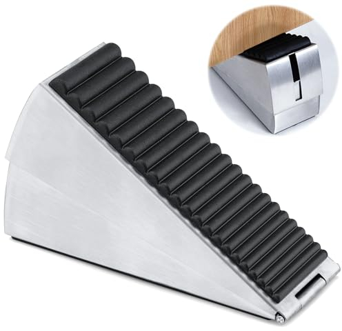 Modixun Large Door Stopper - Heavy Duty Door Stop Wedge Stainless Steel Rubber Door Stoppers for Bottom of Door, 7cm Tall Adjustable Doorstop Suits Any Heavy Door, Silver