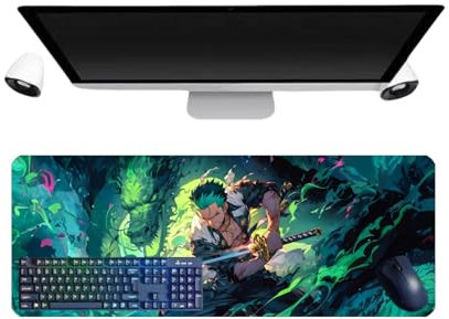 PUrar Tapis de Souris Anime Zoro Large, 800 x 300 x 3mm, Bureau Anti-Glissant Surface Texturée pour Ordinateur et Portables, Multicolore