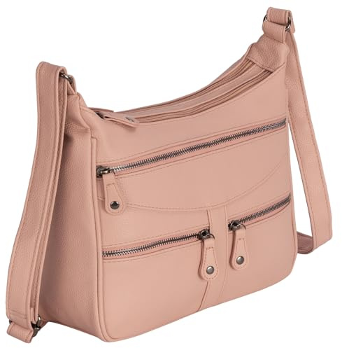 EAAKIE Damen Tasche, Schultertasche, Handtasche, Umhängetasche mit Leder Optik und vielen Fächern (ROSE)